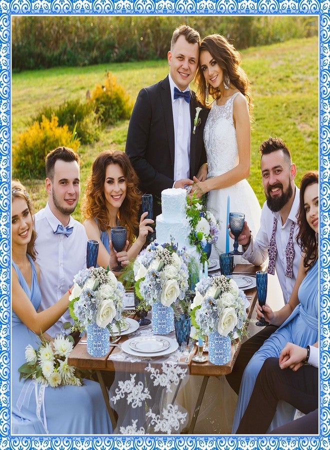 LemonRoad 6 Set Blue and White Porcelain Round Flower Box with Paper Removable Foam Vase Chinoiserie Vase Paper for Wedding Artificial Flowers Kitchen Party Table Centerpiece Home Decorations - Image 5